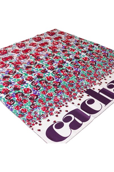 Cacharel Tivil Silk Scarf 7838313 931 Red Green Flower Pattern