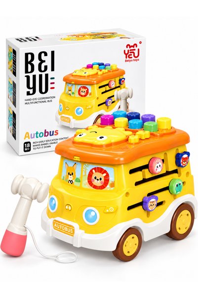 OEM Autobuz Muzical Interactiv pentru Copii, cu Pian, Ciocănel, Labirint, Rot...