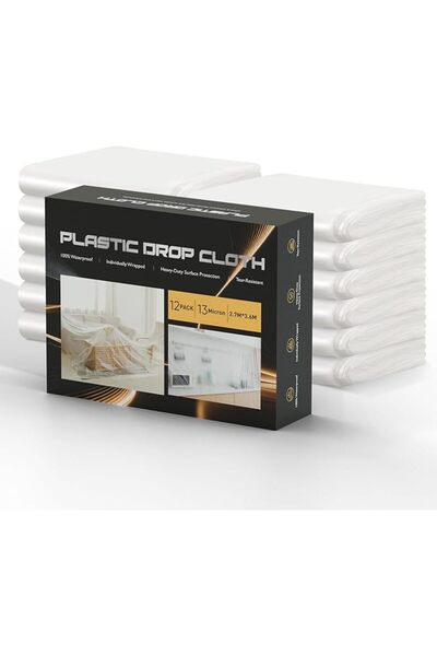 GENERAL Plastic Drop Cloth, 9x12 ft, Clear, Waterproof Paint Tarp, Dust-Proof...