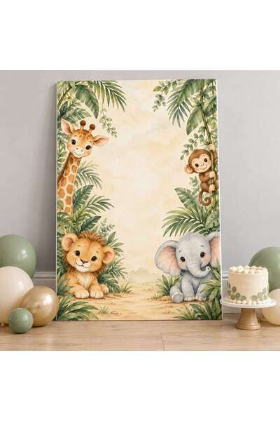 ShopPrint Fundal foto aniversare copii Safari cu animăluțe, panou PVC rigid 1...