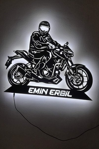 Çığ Tasarım Yamaha Mt25 Motosiklet Led Işıklı Ahşap, Mdf Duvar Süsü, Duvar De...