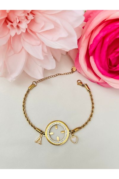 Adelya Luxe Çeyreklik Bileklik Çelik Çeyrek altın uyumlu taşlı bileklik