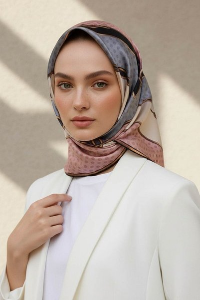 Vissona وشاح تيفيل الحريري 14279 -9 - 0019 - 0028 رمادي فاتح بنمط زهور بسيط