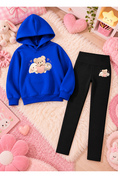 LORVEX Girl's Hooded Sweatshirt, Straight-Leg Leggings Set, Printed 3-Yarn Ra...