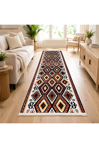 OEM Traversă hol antiderapantă, 80x300 cm, Model Etnic Maro, TRV2292