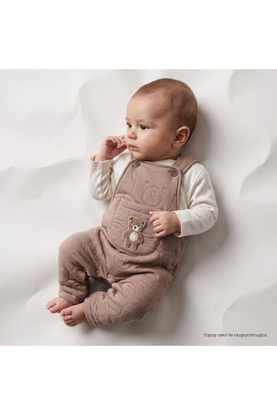 Bebetto Erkek Bebek Salopet-Sweatshirt Ayı Baskılı Düğmeli Bebe Yaka Uzun Kol...