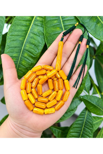 Generic Brand مسبحة رجالية عسلي أصفر بخرز لامع