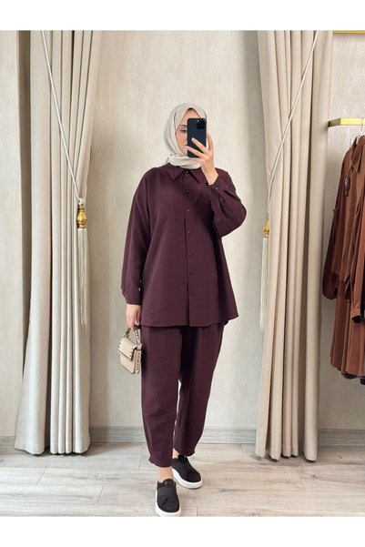 Nuss 1092 Kendinden Desenli Takım Mürdüm