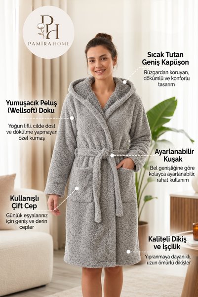 Pamira NUVIA | Unisex Kapüşonlu Peluş Wellsoft Bornoz | Kadın Bornoz | Erkek ...