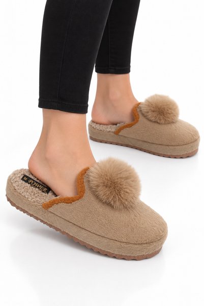 Jagulep Women's Warm Plush House Slippers Beige