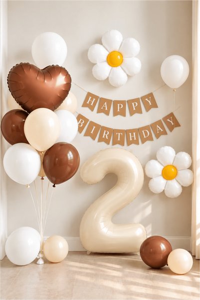 Bunloon Yaş Doğum Günü Balon S2 eti 17 Parça Papatyalı Happy Birthday Krem Ka...