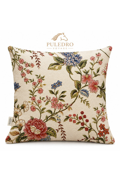 Puledro غطاء وسادة منقوش بالزهور من قماش الشنيل مقاس 45x45 سم - غطاء وسادة مز...