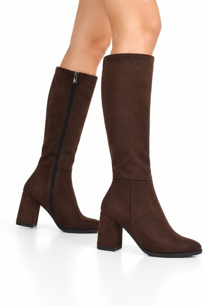 Jagulep Women's Below the Knee Long Boots (4 cm) Brown