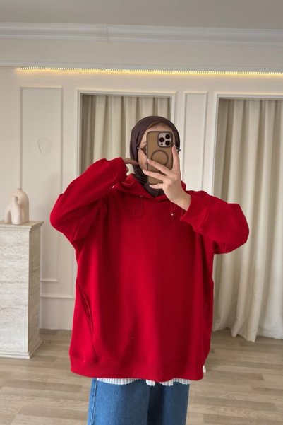 Kübra Aydıns 3 İplik Şardonlu Sweat-Kırmızı