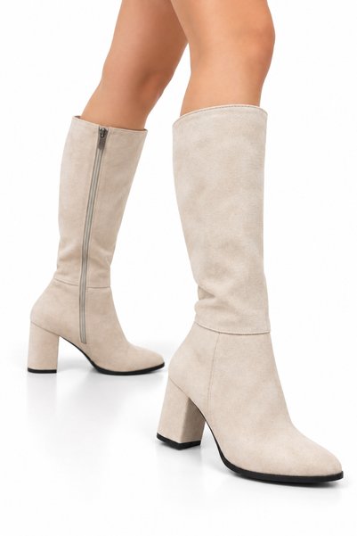 Jagulep Women's Below-Knee Long Boots (4 cm) Vison