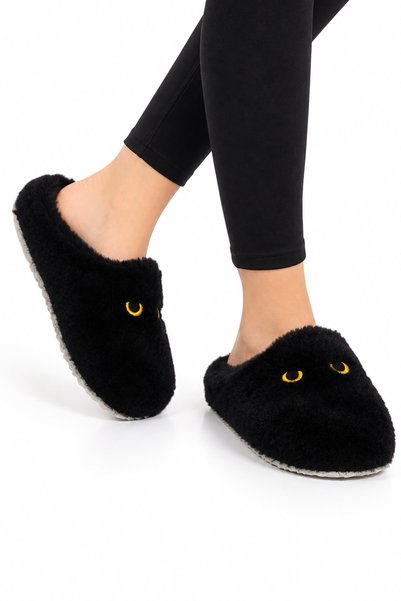 Jagulep Women's Warm Plush House Slippers Black