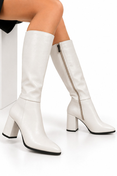 Jagulep Women's Below-Knee Long Boots (4 cm) Cream