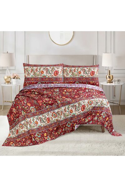 Sandy Premium Quality Flat Sheet and Pillowcases, Bed Sheet 3 Pieces Set (King 250 x 260 cm), Soft & Breathable and Cooling, Red Beige 984/2
