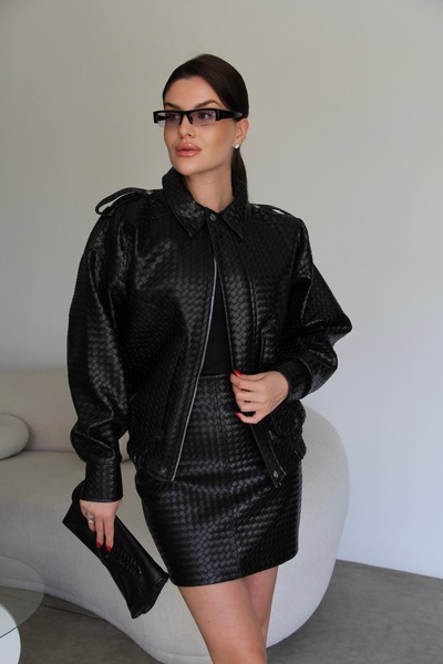 Julidress Bomber Jacket and Mini Skirt Leather Set