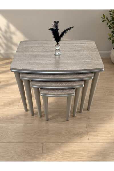 deniss home Traverten Serisi 4'Lü Lüx Ahşap Mdf Zigon Sehpa