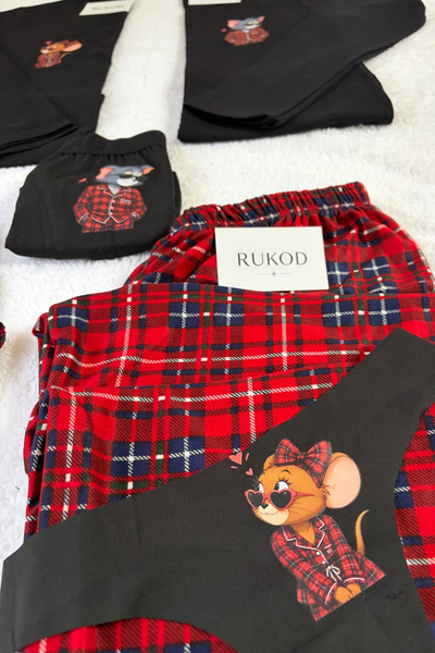 RUKOD Women's Single Black Long Sleeve Mouse Pajamas and Underwear Set (Women's of the Couple Pajamas)
