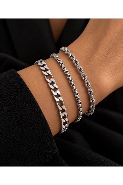Adata Jewelry سوار فولاذي مكون من 3 قطع للنساء / الرجال / جالاكسي / مع سلسلة ...