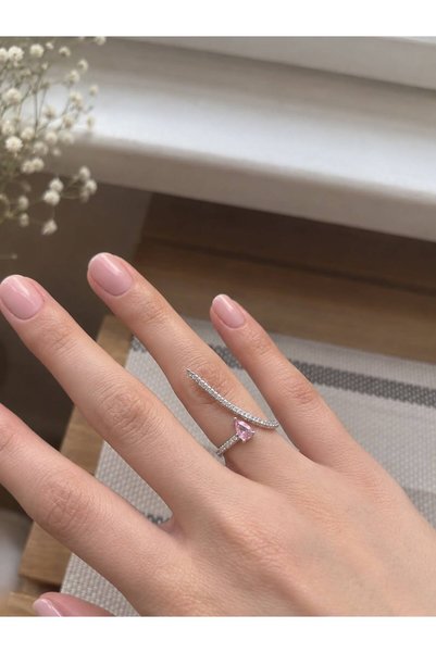 Maius Co. Heart Symbol Zircon Stone Adjustable Women's Stainless Steel Ring