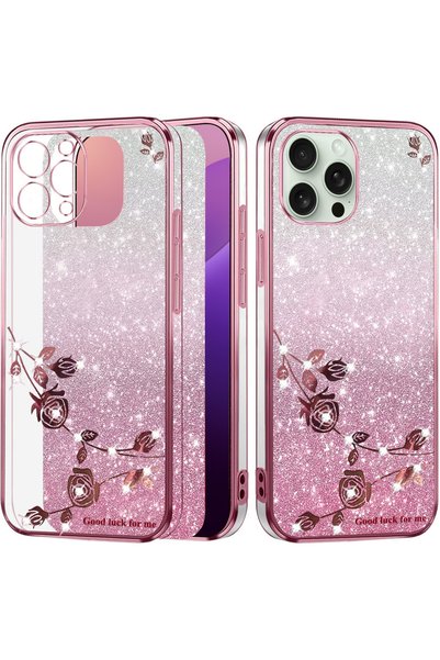 XGSM Husă iPhone 16 Pro, Floare cu sclipici, Aur roz