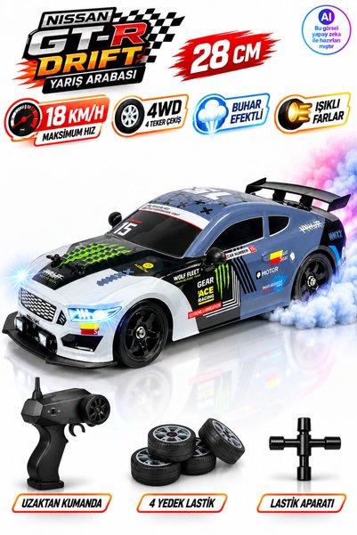 YILDIRIM OYUNCAK Uzaktan Kumandalı Nissan GT-R 18km/h Yapan Drift Arabası 28c...
