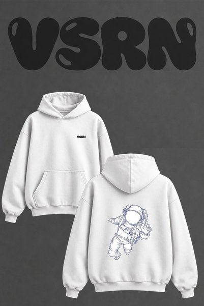 VSRN سويت شيرت أبيض كبير الحجم بطبعة على الظهر من Space Astronaut_3 Design