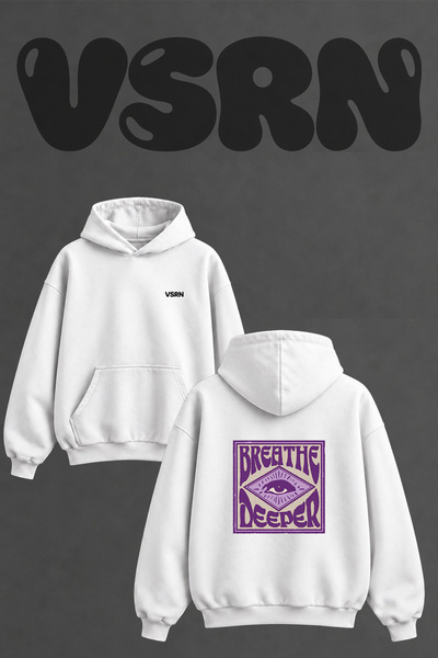 VSRN Ucuncu Goz Design Back Printed Oversize White Hooded Sweatshirt