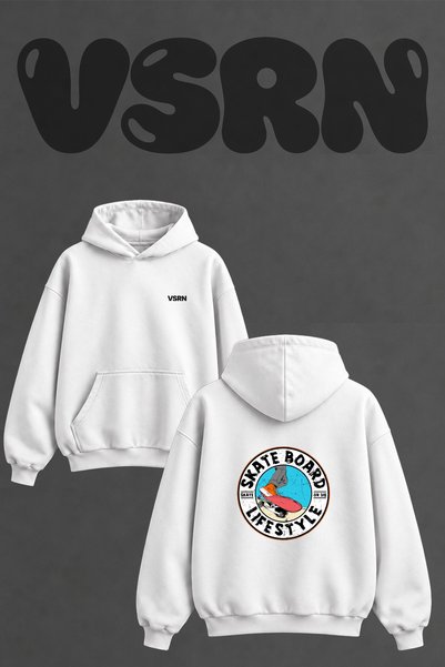 VSRN Φούτερ με λευκή κουκούλα, με σχέδιο Skateboard Lifestyle και στάμπα στην...