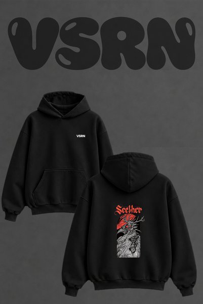 VSRN سويت شيرت أسود كبير الحجم بطباعة على الظهر من Seether Monster Design