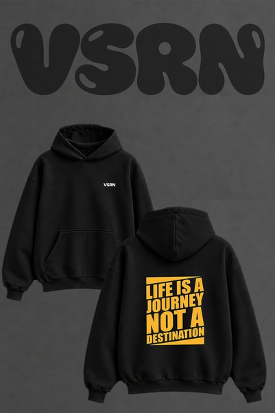 VSRN Life Journey Quote Design Back Printed Oversize Black Hooded Sweatshirt