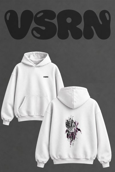 VSRN Brain Circuit Design Back Printed Oversize White Hooded Sweatshirt