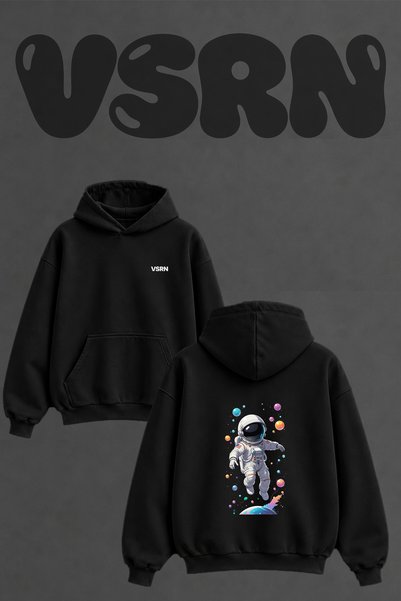 VSRN Astronaut Space_2 Design Back Printed Oversize Black Hooded Sweatshirt