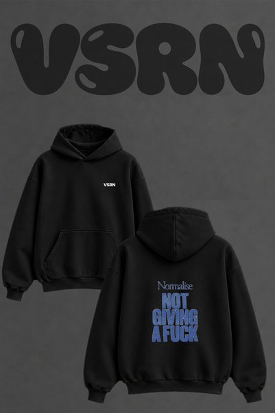 VSRN No Fucks Given Design Back Print Oversize Black Hooded Sweatshirt