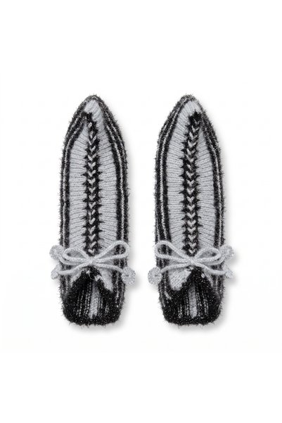 Zi Silvery Black Striped Hand Knitted Women's Ballerina Booties