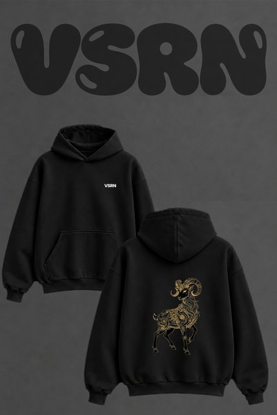 VSRN Altin Koc Design Back Printed Oversize Black Hooded Sweatshirt