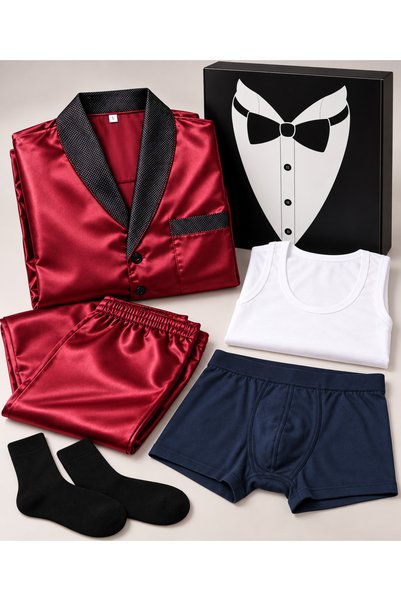 SATTENS 6-Piece Men's Satin Pajama and Underwear Gift Set