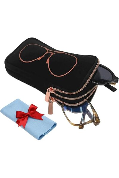 TERRIFI Double Glasses Case for Eyeglasses and Sunglasses, Neoprene Soft Pouc...