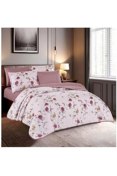GENERAL طقم لحاف HAPPYMOON بنقشة زهور مقاس كينج 4 قطع، 170×230 سم، طقم سرير م...