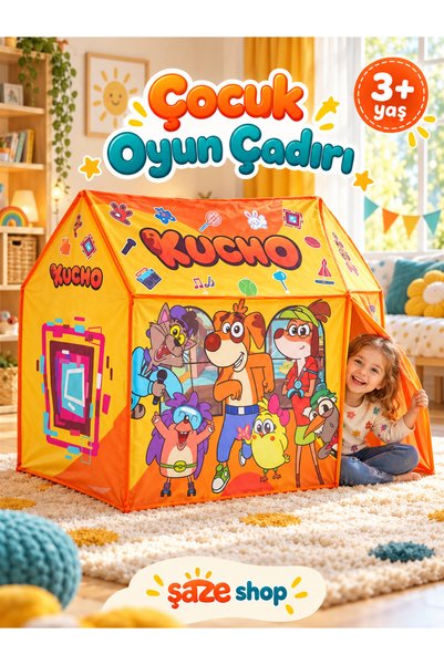 SAZE Kucho Çocuk Oyun Çadırı 100x70x100 cm Sevimli Karakterli Ev Tipi Oyun Ev...