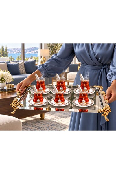 Buldem 19-Piece Mouth Silver Spoon Tea Set with Tray Set