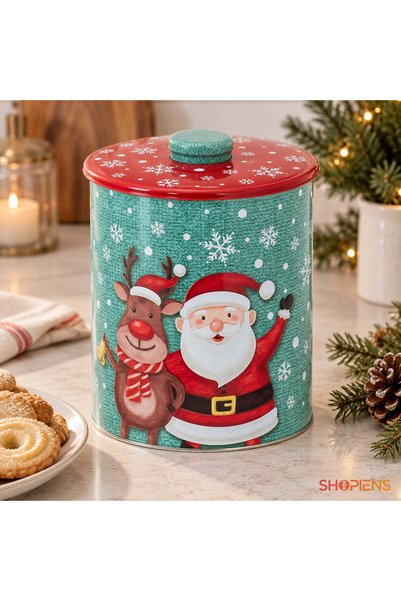 SHOPIENS Recipient Metalic De Craciun Cilindric Cu Mos Craciun Si Ren