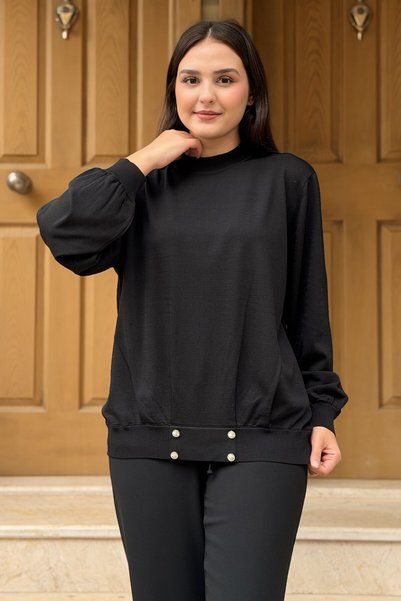 Ghisa Ghsia Mercerized Tunic with Stone Button Accessories on the Hem