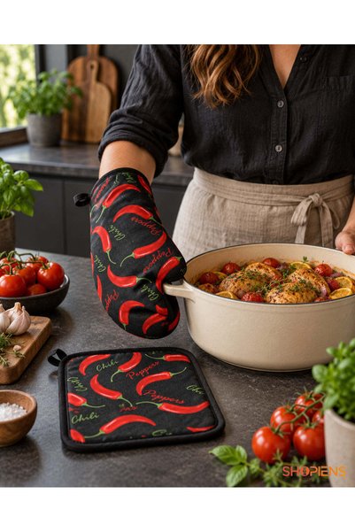 SHOPIENS Manusa Si Servet Negru Cu Ardei Chili Shopiens®