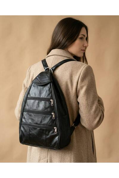 Latife Genuine Leather Multi-Compartment Women's Backpack Multi-Functional Strap Shoulder Bag