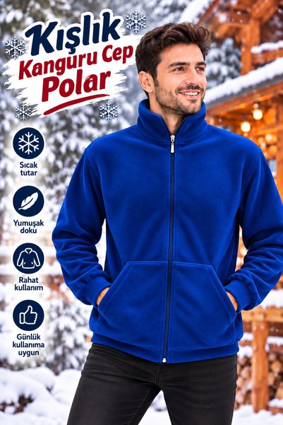 Qett Unisex Windproof Outdoor Full Zip Fleece Jacket Cardigan with Kangaroo P...