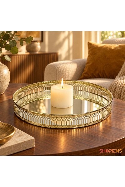 SHOPIENS Tava Decorativa Rotunda Aurie Cu Oglinda Si Arcade 25 cm Cadou Casa ...
